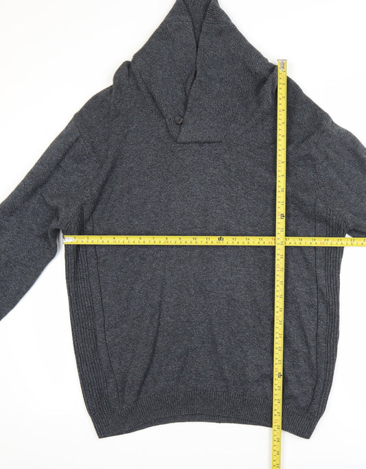 Next Men's Grey Cotton Collared Shawl Neck Pullover Jumper XL