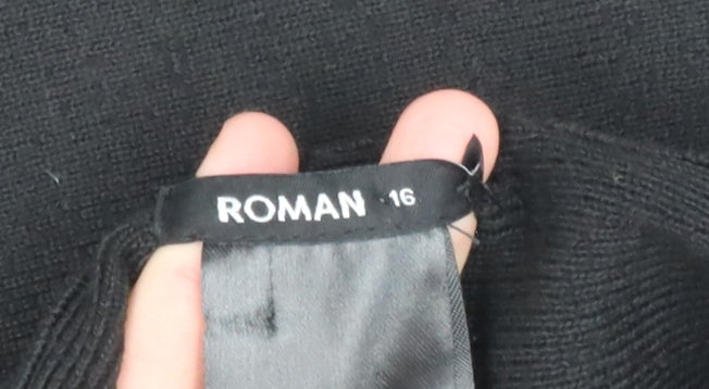 Roman Women Black A-Line Knit Skirt Size 16 Stretch Workwear