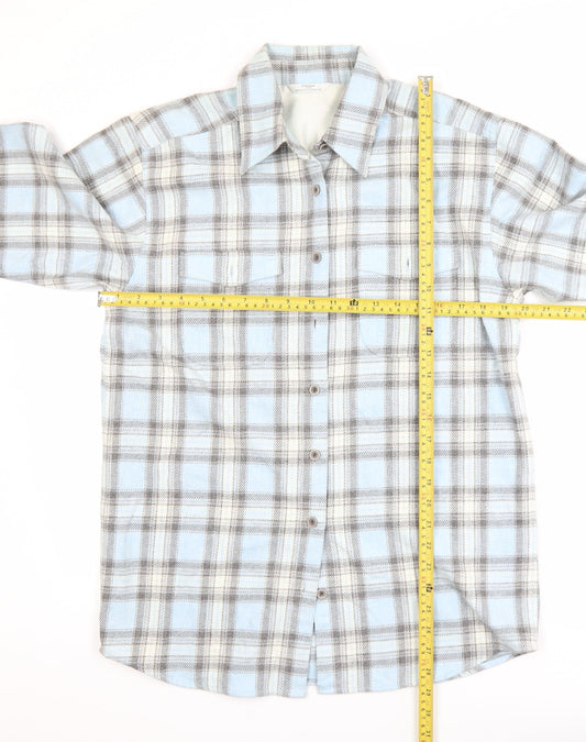 Marks and Spencer Men's Blue Plaid Flannel Long Sleeve Shirt M