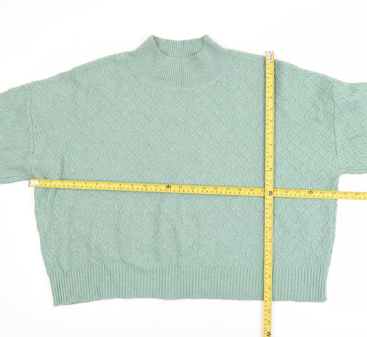 Fat Face Women Green Mock Neck Cable-Knit Jumper Size 14