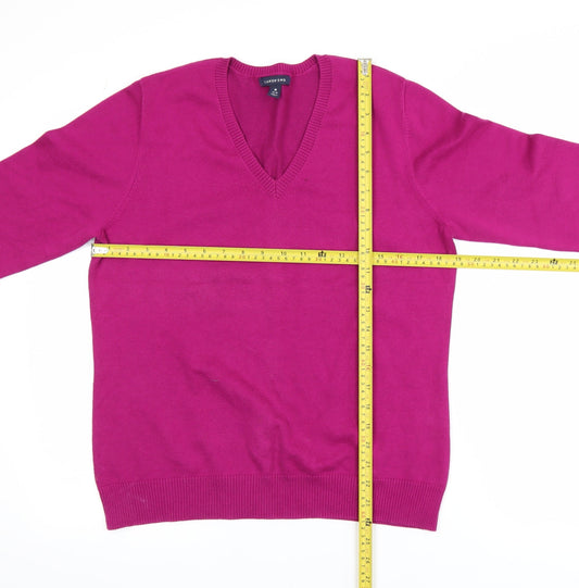 Lands' End Women's Pink V-Neck Cotton Blend Jumper Size 10-12