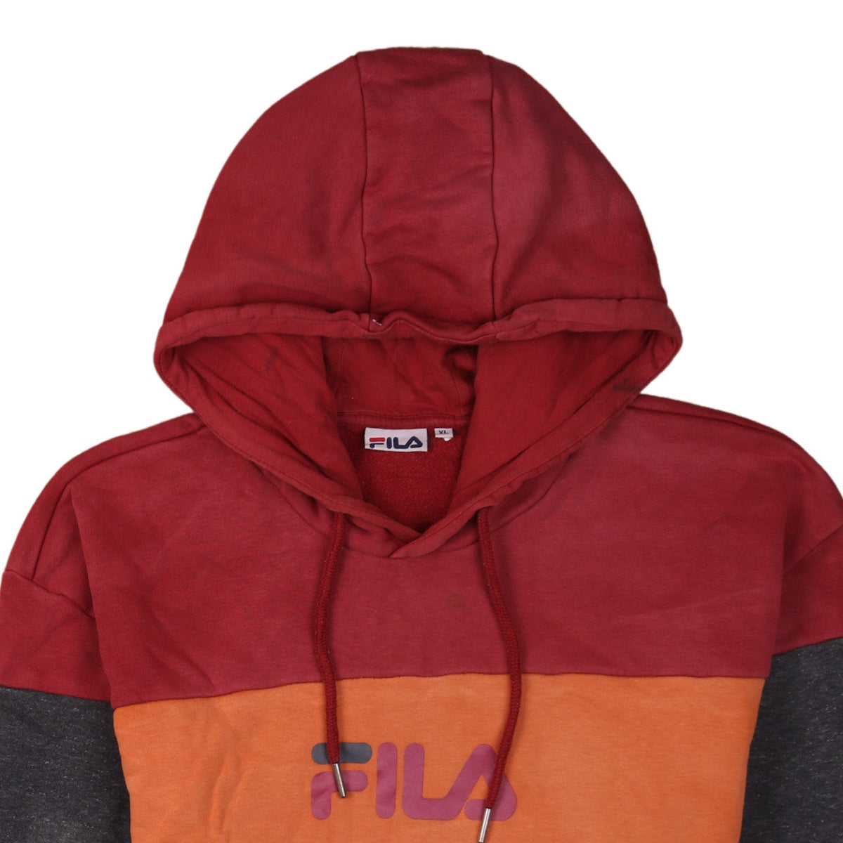 Brand and care label for Fila Men's Multicoloured Pullover Hoodie XL Logo Sports Style