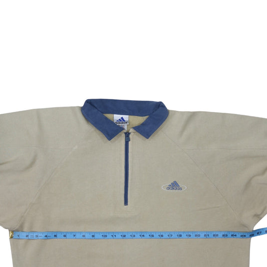 Adidas Men's Beige Collared 1/4 Zip Sweatshirt Size L Vintage Sports