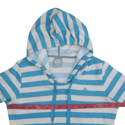 Adidas Womens Blue White Striped Pullover Hoodie Size 14