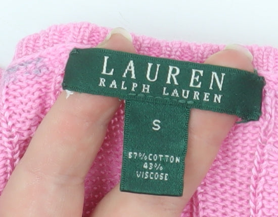 Ralph Lauren Women's Pink Cable-Knit Cotton Vest S