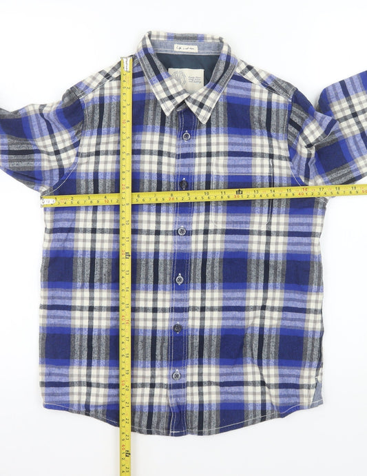 Fat Face Boys Blue Checked Long Sleeve Button-Up Shirt 12-13 Years Cotton