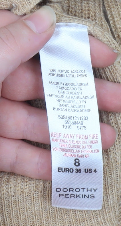 Dorothy Perkins Women’s Beige Roll Neck Knit Bodycon Sweater Dress Size 8