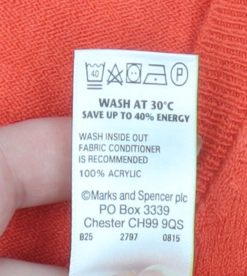 Marks and Spencer Women Orange V-Neck Long Sleeve Pullover Jumper Size 10