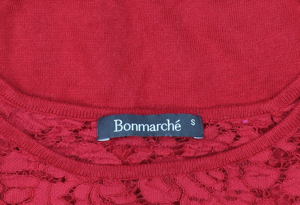 Bonmarché Women’s Red Lace Knit 3/4 Sleeve Blouse Size S