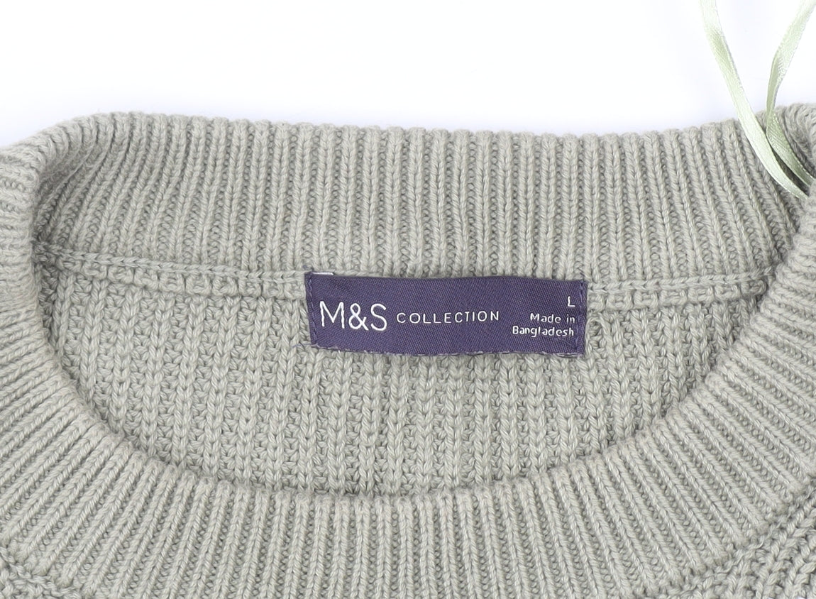 Marks and Spencer Men's Green & Cream Stripe Knit Jumper L