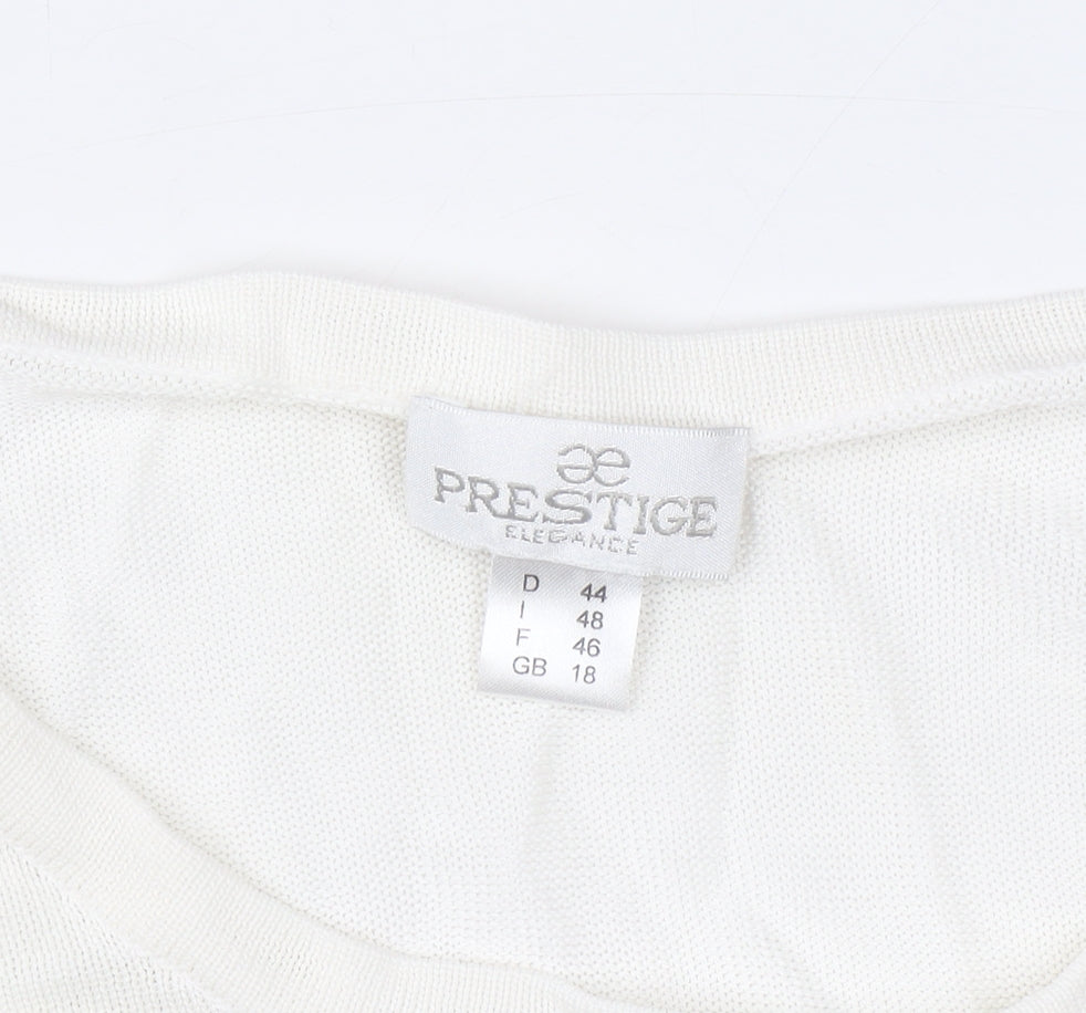 Prestige Elegance Women's Ivory Floral Embroidered 3/4 Sleeve Blouse Size 18