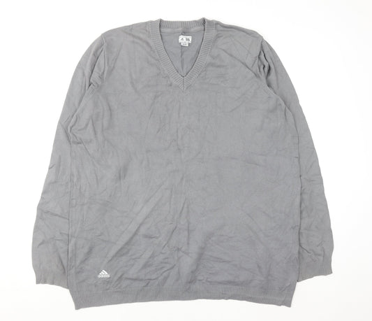 Adidas Mens Grey XL V-Neck Cotton Knit Pullover Jumper