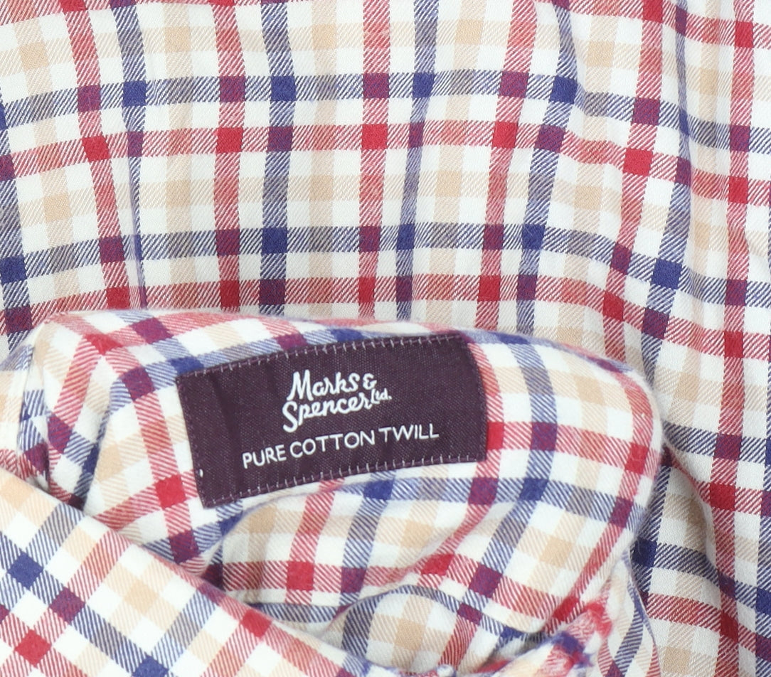 Marks and Spencer Men's Multicoloured Check Cotton Twill Shirt Size 14.5 Regular
