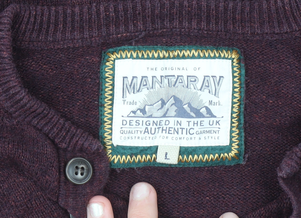 Mantaray Men's Brown Cotton Henley Jumper Size L