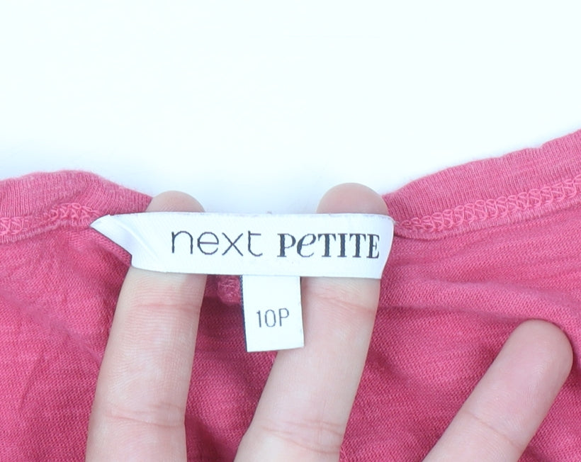 Next Petite Women Pink Rhinestone Heart Cotton T-Shirt Size 10