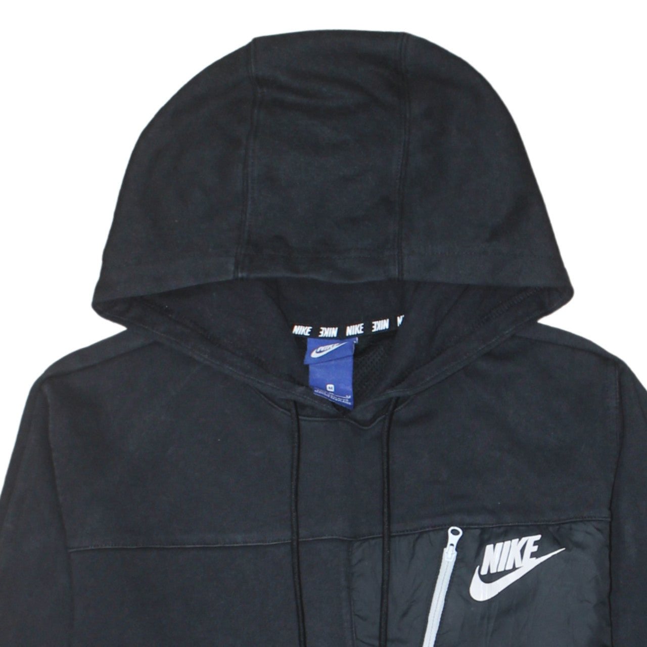 Nike Men Black Pullover Hoodie M Logo Zip Pocket Sportswear
