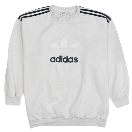 Adidas Men's White Trefoil Logo Pullover Sweatshirt L Fleece