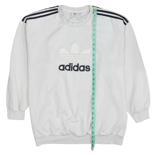 Adidas Men's White Trefoil Logo Pullover Sweatshirt L Fleece