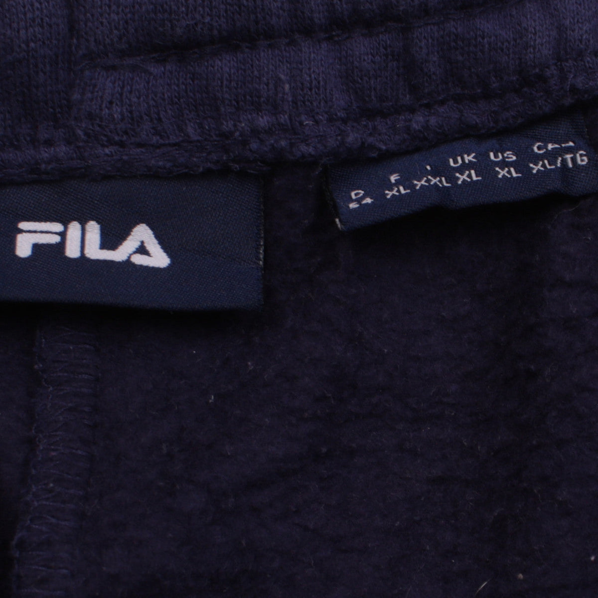 Close-up detail of Fila Men's Blue XL Italy Logo Sweatpants Fleece Joggers