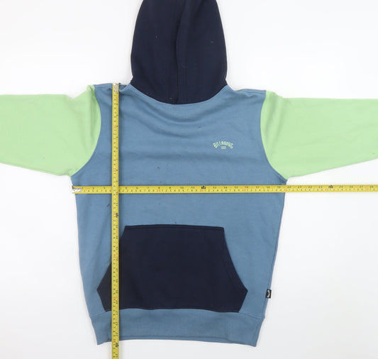 Billabong Boys Blue Green Hoodie Size 14 Pullover Cotton Blend Hooded