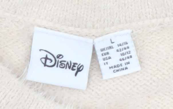 Disney Women Beige Chip Crew Neck Pullover Jumper Size L