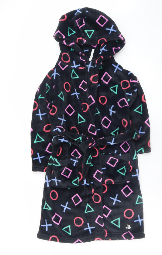 Marks & Spencer Girls Black Fleece PlayStation Hooded Robe 8-9 Years