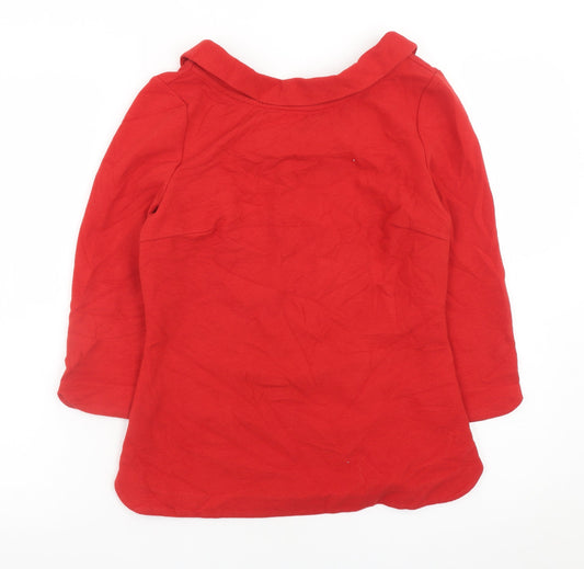 Boden Women Red Collared Tunic Blouse UK 10 3/4 Sleeve Cotton Blend