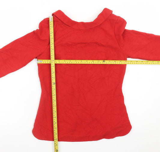 Boden Women Red Collared Tunic Blouse UK 10 3/4 Sleeve Cotton Blend