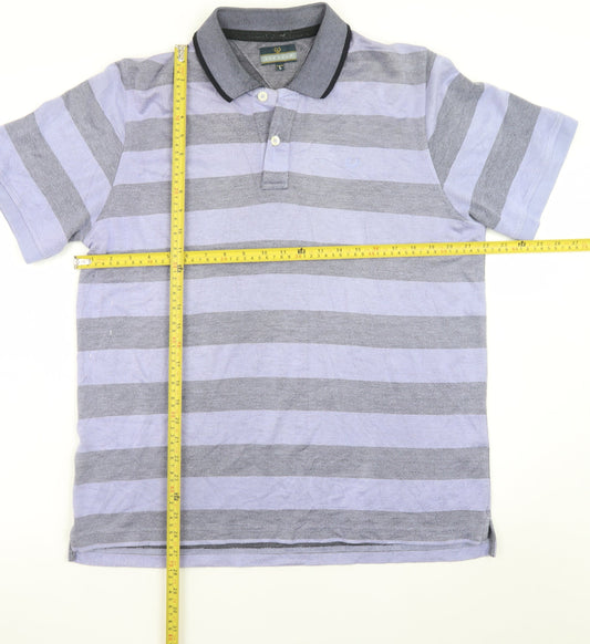 Lincoln Men's Blue Grey Striped Polo Shirt Size L Classic Fit