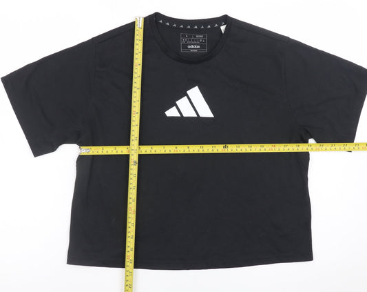 Adidas Women's Black Cropped Regular Fit T-Shirt Size L