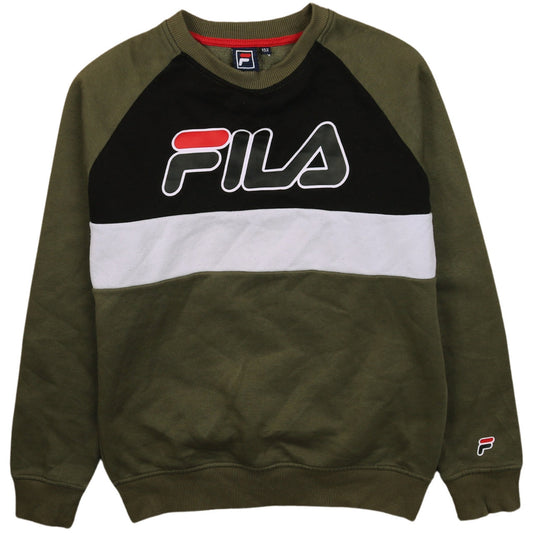 Fila Boys Khaki Black Colourblock Crew Neck Sweatshirt Size 152 cm