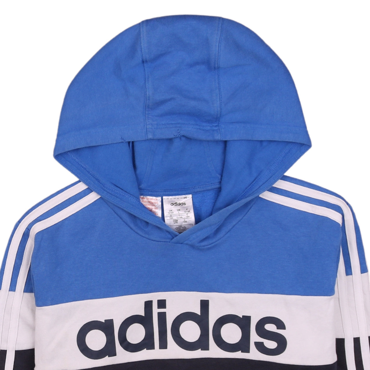 Adidas Boys Blue Colourblock Pullover Hoodie Size 13-14 Years