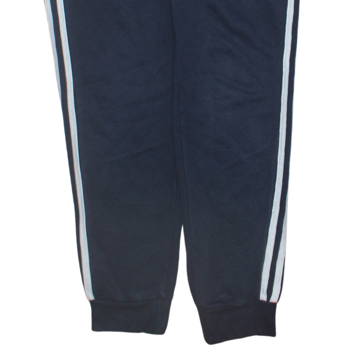 Additional view of Adidas women’s blue track pants, size UK 12-14, elastic waist side stripe