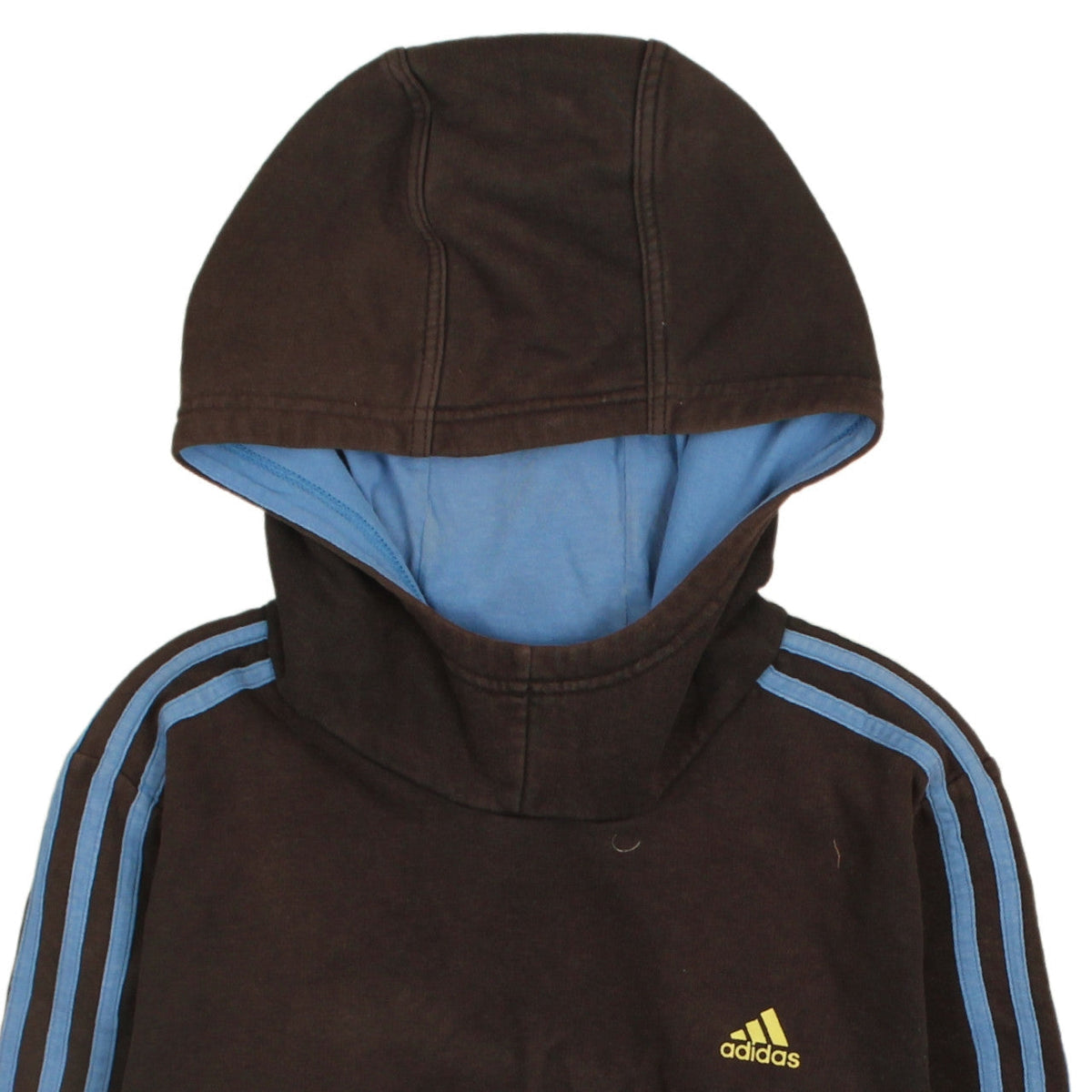 Brand and care label for Adidas boys’ black pullover hoodie 13-14 years logo fleece sportswear