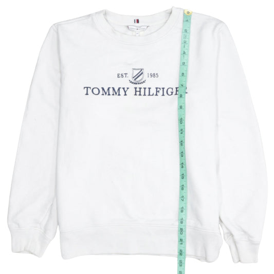Tommy Hilfiger Women's White XS Pullover Sweatshirt Logo Crew Neck