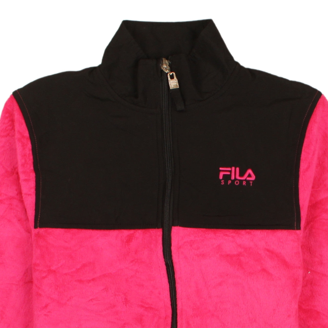 Brand and care label for Fila Sport Women’s Pink & Black Fleece Full Zip Jacket XS