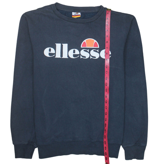 Ellesse Womens Navy Blue Crew Neck Sweatshirt UK 12 Cotton Blend Logo Print