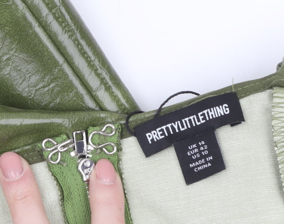 PrettyLittleThing Women’s Green Faux Leather Corset Camisole Top UK 14