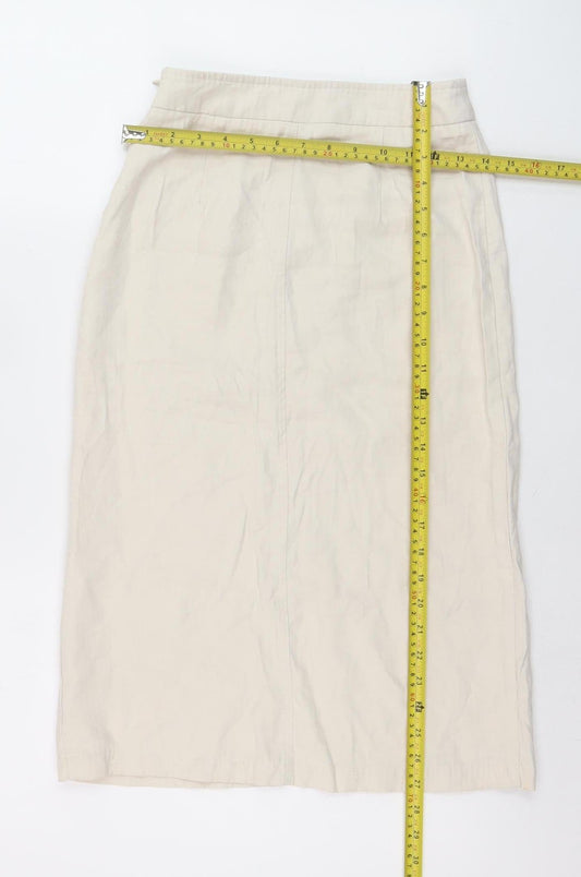 Miss Lan Women's Beige Cotton Midi Pencil Skirt Size S