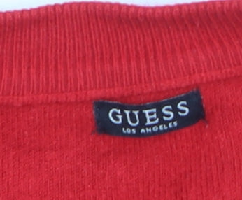 Additional view of Guess women’s red crew neck logo jumper, size S