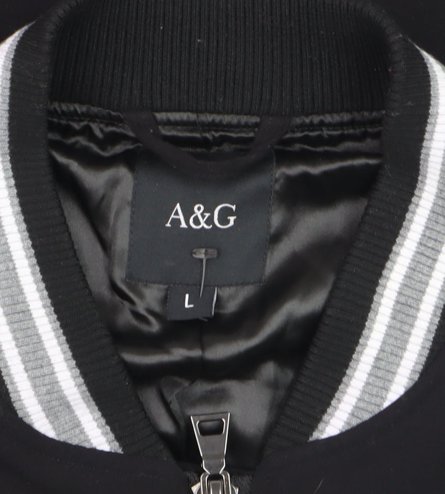 Additional view of A&G Men's Black Bomber Jacket L Lined Full Zip Mid-Length