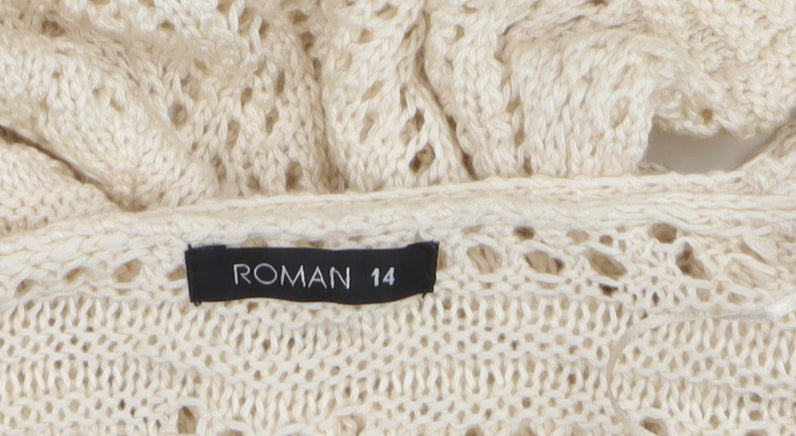 Roman Women Beige Crochet Knit Tunic Blouse Size 14 Spring Top
