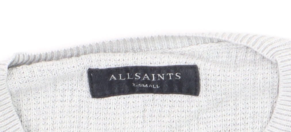 AllSaints Men's Grey Cotton Waffle-Knit Jumper XS