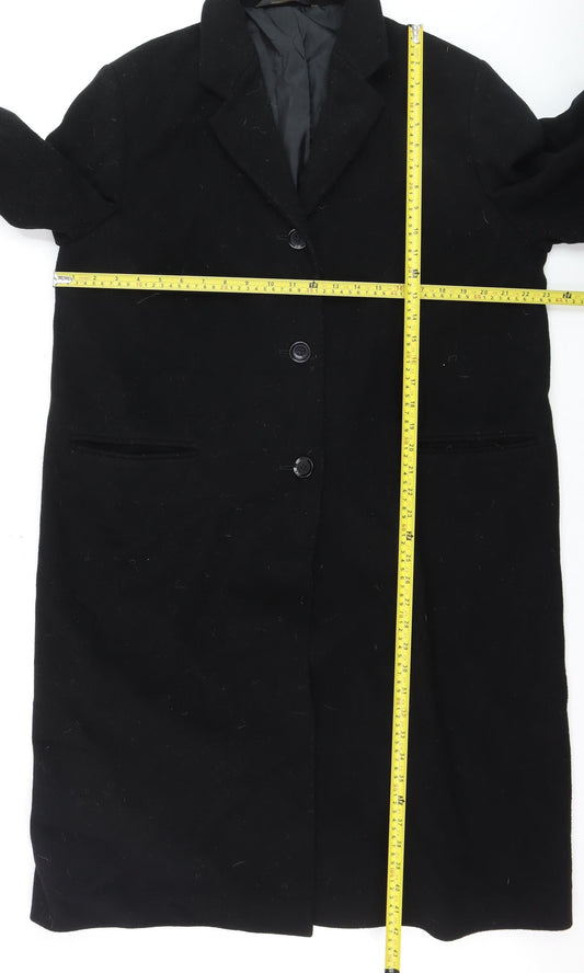 Marks and Spencer Women Black Wool Overcoat Size 18 Classic Long Style