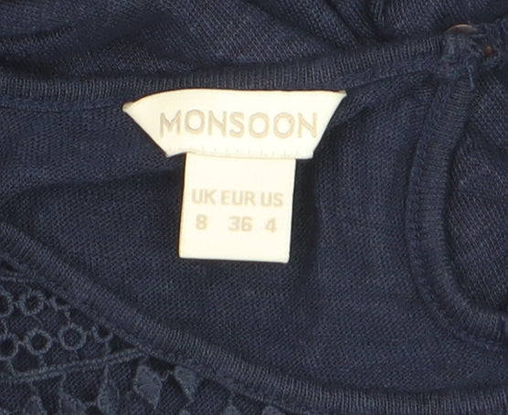 Additional view of Monsoon Women’s Blue Linen Lace Long Sleeve jumper, size UK 8