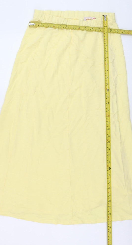 Stephen Women Yellow Cotton A-Line Midi Skirt Size 2XS Petite