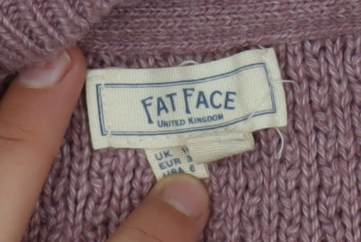 Brand and care label for FatFace Women’s Pink Cotton Wool Crew Neck Jumper, size UK 8