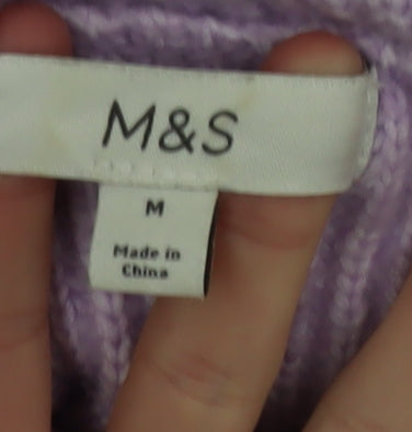 Marks and Spencer Women Purple Roll Neck Ribbed Knit Jumper M