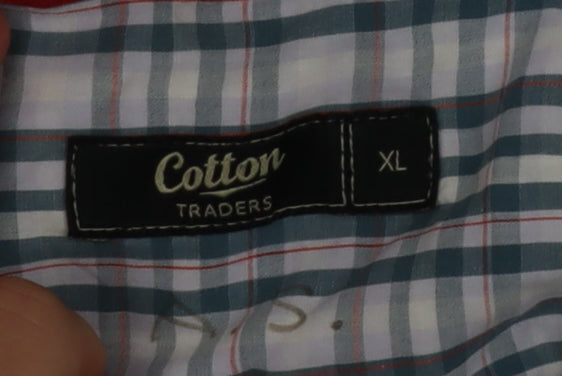Cotton Traders Men's Blue Check Long Sleeve Button-Up Shirt XL