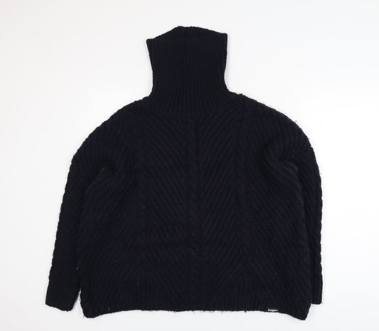 Superdry Women Black Roll Neck Cable-Knit Jumper Size 10